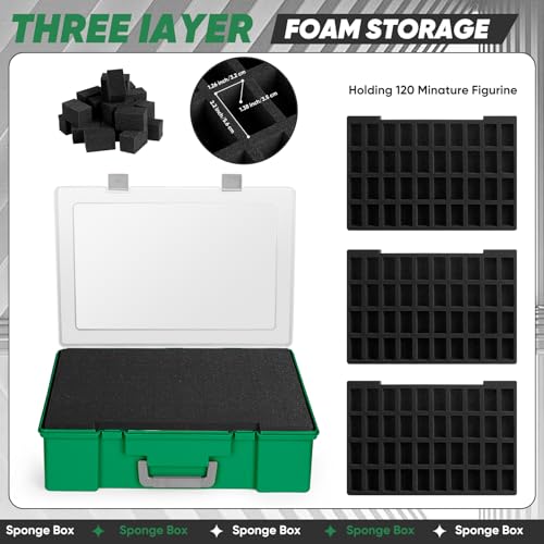 Miniature Storage Carrying Figure Case - 120 Slot Figurine Minature Carrying Case with 3 Foam Layer for Miniatures Compatible with 40k, DND & More (green1) - color: Green1