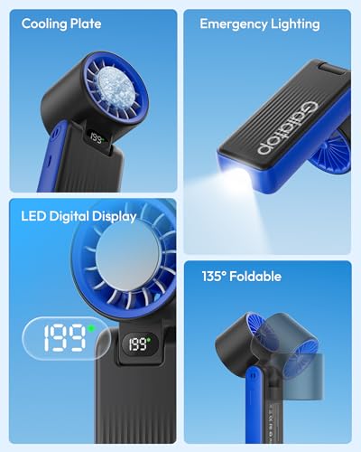 Gaiatop Portable Handheld Turbo Fan with Ice Cooler, 6000mAh, Max 32H | Cooling Fan Portable LED Light, 199-Speed Personal Fan, Rechargeable Hand Held Fans, Outdoor Travel essentials Classic Blue