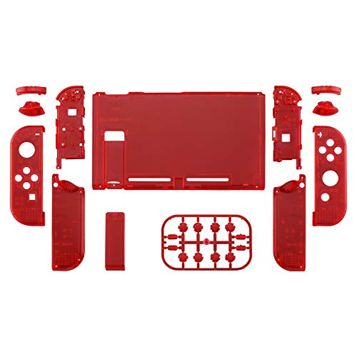 eXtremeRate DIY Replacement Shell Buttons for Nintendo Switch, Back Plate for Switch Console, Housing with Full Set Buttons for Joycon Handheld Controller - Clear Red [No Electronics Parts] - color: Clear Red
