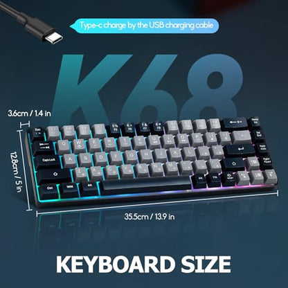 Guiheng Wired Portable 60% Mechanical Gaming Keyboard,RGB LED Backlit Compact 68 Keys Mini Wired Office Keyboard with Red Switch for Windows Laptop PC Mac -Grey and Black - color: grey and black