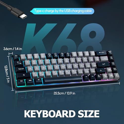 Guiheng Wired Portable 60% Mechanical Gaming Keyboard,RGB LED Backlit Compact 68 Keys Mini Wired Office Keyboard with Red Switch for Windows Laptop PC Mac -Grey and Black - color: grey and black