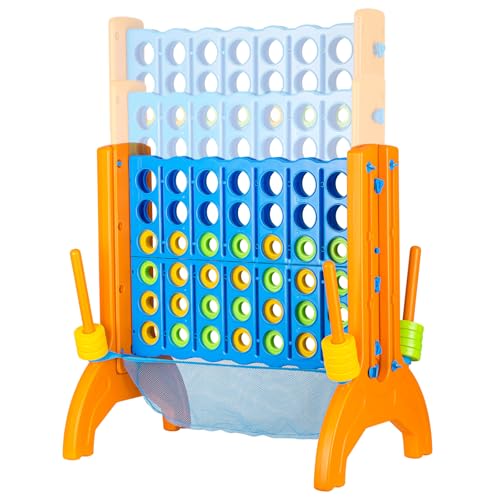 Ayeboovi Jumbo 4-in-A-Row Game, Adjustable Height 4-to-Score | Family Strategy Board Game with Mesh Pocket, Oversized Backyard Outdoor Game for Kids & Adults