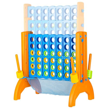 Ayeboovi Jumbo 4-in-A-Row Game, Adjustable Height 4-to-Score | Family Strategy Board Game with Mesh Pocket, Oversized Backyard Outdoor Game for Kids & Adults