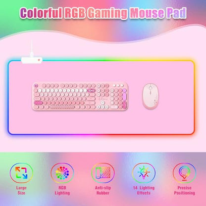 RGB Mousepad Led Mouse Pad Desk Mat I 31.5 x 11.8 Inch Large Mouse Pad I XL Oversized Big Mouse mat 14 Led Light Modes I Anti-Slip Rubber Base Waterproof Keyboard Pad for PC Gaming I Solid Pink - color: Solid Pink