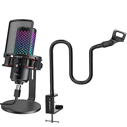 ZealSound Gaming USB RGB Microphone BKD-12a and 19inch gooseneck Flexible Microphone arm Stand H19