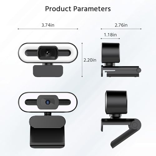 2K Webcam for PC with Microphone & Noise Cancellation, 1200P HD, Auto Focus, 120° Wide Angle, 3-Level Beauty Fill Light, Plug & Play USB Camera for Streaming, Conferencing, Calling (Black)