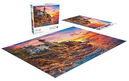 Buffalo Games - Sunset at Lighthouse Bay - 1000 Piece Puzzle for Adults | Art by Dominic Davison, Made in USA, Recycled Board, Finished Size 26.75 x 19.75 in, Includes Poster, Frameable Art, Giftable
