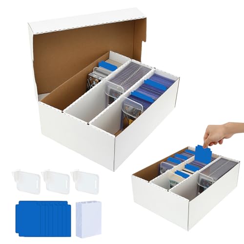 3 Row Trading Card Storage Box – Holds 2400 Cards, Fits Toploaders & Magnetic Cases, Includes 100 Sleeves, 16 Dividers & 6 Supports – Sport Card Organizer - style: 2 pack