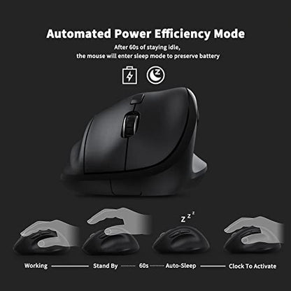 Ergonomic Wireless Mouse with USB Receiver for PC Computer, Laptop and Desktop, Ergo Mouse Vertical with Silent Clicks Long Battery Life, Up to 1600 DPI & 1 AA Battery Powered, Black - color: Black, size: USB Wireless