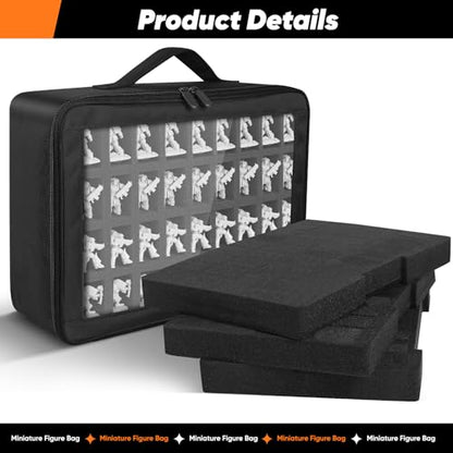 Miniature Storage Case Compatible with D&D and 40K Minature.Toys Display Bag with 3 Layers of Foam with Pre-Cut Grooves.Holds 108 Mini Figures(Case Only) (Black, 108 Slot)