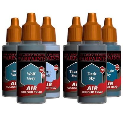 The Army Painter, Air Triads Desaturated Blue-Grey, 6 x 18 ml, aerografo | Colori acrilici pre-diluiti per aerografo, per miniature D&D e Warhammer - color: Desaturated Blue-Grey