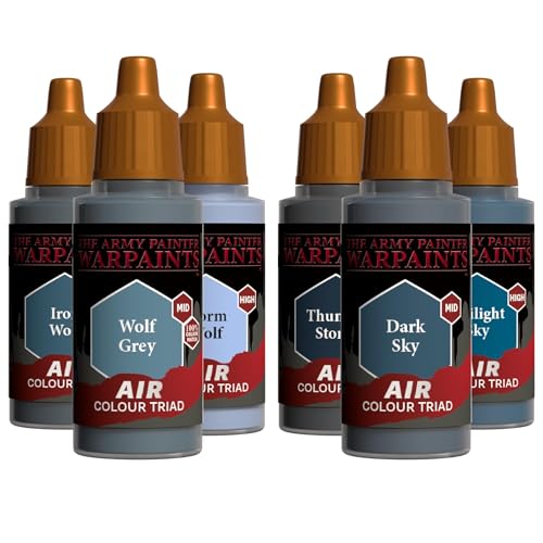 The Army Painter, Air Triads Desaturated Blue-Grey, 6 x 18 ml, aerografo | Colori acrilici pre-diluiti per aerografo, per miniature D&D e Warhammer - color: Desaturated Blue-Grey