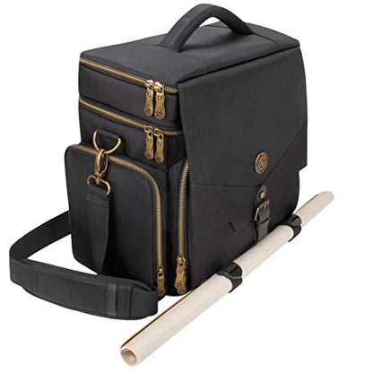 ENHANCE Tabletop DnD Bag - RPG Adventurer's Dungeons and Dragons Accessories Bag with Miniatures Storage, Mat Holder, DnD Dice & Token Pockets, Fits 4-8 DnD Books, DM Guide, Player's Handbook (Black) - color: Black And Bronze