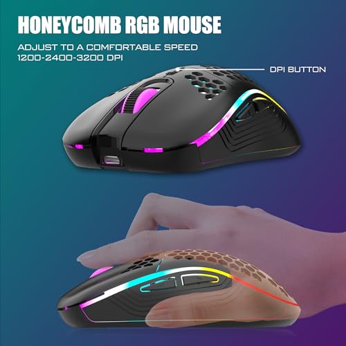RedThunder K84 Wireless Keyboard and Mouse Combo, Rainbow Backlit Rechargeable Battery, 75% Layout TKL Ultra Compact Gaming Keyboard & Lightweight 3200 DPI Honeycomb Optical Mouse (Black) - color: Black