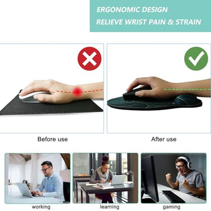 Mouse Pad with Wrist Support, Ergonomic Mouse Pad with Memory Foam Wrist Rest Cushion, Non-Slip Rubber Base Gaming Mice Pad for Home Office Computer Laptop, Green Leaves - color: Green leaves