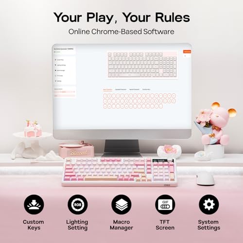 EPOMAKER TH99 PRO 96% Mechanical Keyboard with Screen & Knob, 10000mAh, 2.4Ghz/BT, Hot Swap, Custom Driver, RGB Backlight, PBT Keycap, Wireless Gaming Keyboard for PC/Mac (Pink, Creamy Jade) - color: Pink, size: Creamy Jade