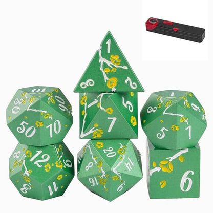 UDIXI DND Metal Dice Set Green, Flower Solid Metal RPG Dice Set for D&D | Yellow Flower, Metal Case Packaging, Heavy Metal Dice, D&D Gift, for Dungeons and Dragons Role Playing Games Tabletop Games - color: Flower/Greenwhite