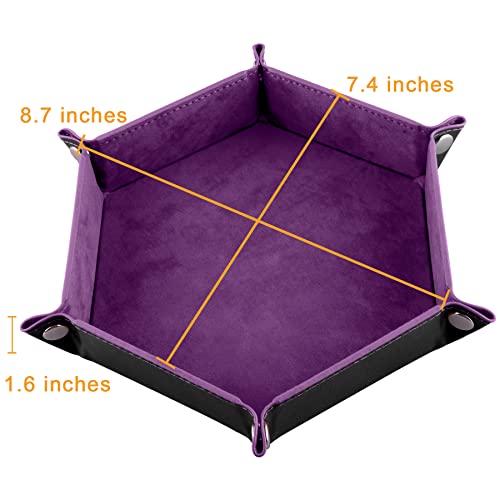 SIQUK 4 Pieces Dice Tray Hexagon Dice Roller Tray Folding PU Leather Dice Trays for Dice Games Like RPG, DND and Other Table Games(Dark Green, Violet, Red, Black) - color: Dark Green, Violet, Red, Black