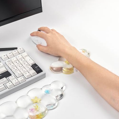 Gel Keyboard and Mouse Wrist Rest Set – Cute Clear Cloud Wrist Rest for Computer Keyboard 60%/68%/75%, Comfort & Support for Typing and Gaming