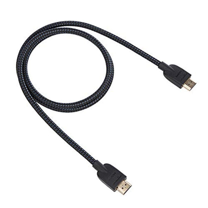 Amazon Basics Nylon-Braided HDMI 2.0 Cable, 3ft, 4K@60Hz, 18Gbps, 2160p, 48 bit, Compatible with TV/PS5/Xbox/Roku/Blu-ray, Black & Blue - color: Black, size: 3 Feet (Pack of 1)
