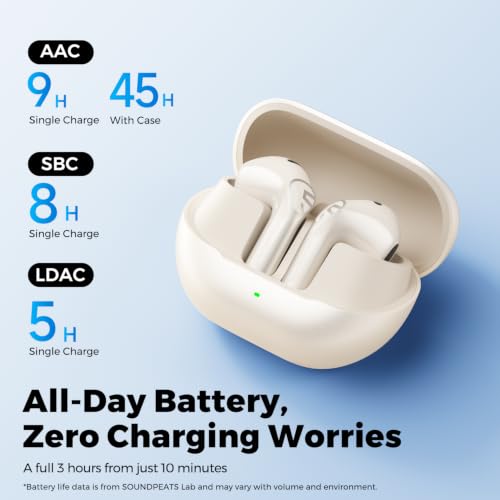 SoundPEATS Air6 HS Wireless Earbuds, Bluetooth 6.0, LDAC Hi-Res Audio for HiFi Sound, 13mm Dynamic Driver, Total 45H, Quick Charging, IPX5 Resistant, Comfortable Fit, Support App, Beige - color: Beige