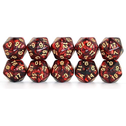 SmartDealsPro 10-Pack 20 Sided Dice D20 Polyhedral Dice for DND RPG MTG Table Game (Black-Red) - color: Black-red