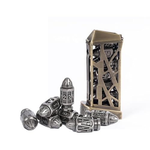 UDIXI Metal DND Bullet Dice Set, 7PCS D&D Bullet Polyhedral Dice Set Nickel | Cool Design, Magazines Container and PU Leather Bag, for Dungeons and Dragons Role Playing Games and Tabletop Games RPG - color: Silver