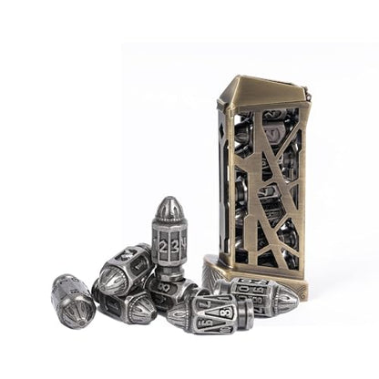 UDIXI Metal DND Bullet Dice Set, 7PCS D&D Bullet Polyhedral Dice Set Nickel | Cool Design, Magazines Container and PU Leather Bag, for Dungeons and Dragons Role Playing Games and Tabletop Games RPG - color: Silver