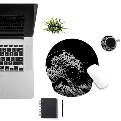 Mouse Pad with Wrist Support, Ergonomic Mouse Pad with Memory Foam Wrist Rest Cushion, Non-Slip Rubber Base Gaming Mice Pad for Home Office Computer Laptop,Japanese Wave - color: Japanese Wave