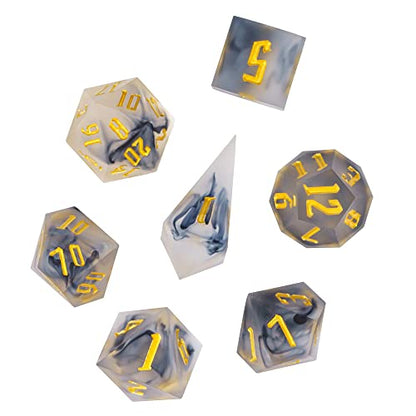 Cusdie Frosted Dice Sharp Edges DND Dice, 7 PCs D&D Dice, Handcrafted Polyhedral Dice Set, for Role Playing Game(Black) - color: Frosted-black Swirl