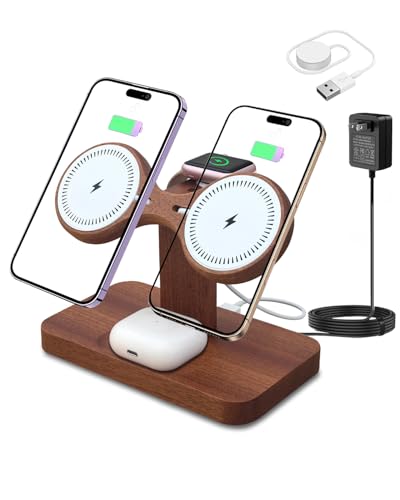 3 in 1 Wireless Charging Station for Apple Devices 24W Dual Phone Charging Station for 2 iPhone 17 16 15 14 13 12 Series iWatch 11 10 9 8 7 6 5 4 AirPod Magnetic Wireless Phone Charger Stand - color: With Apple watch charger