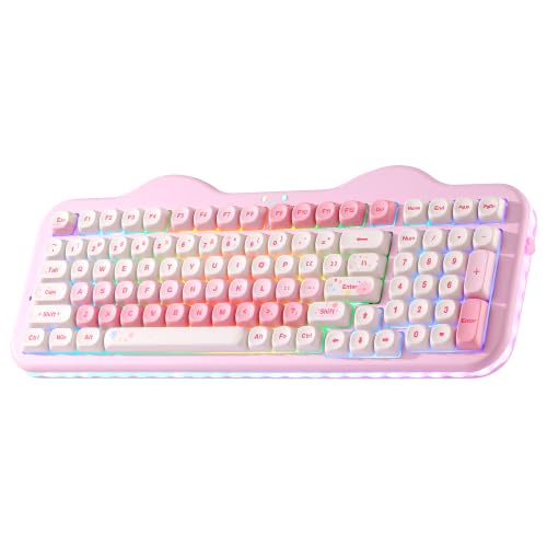 YUNZII C98 Cute Cake Wireless Mechanical Keyboard (Pink, Milk Switch) | 99 Keys with Number Pad, Hot Swap, PBT MOA Keycaps, BT5.0/2.4G/USB-C, Gasket Mount, Custom RGB Backlit for Win/Mac - color: Pink, size: Milk V2 Linear Switch