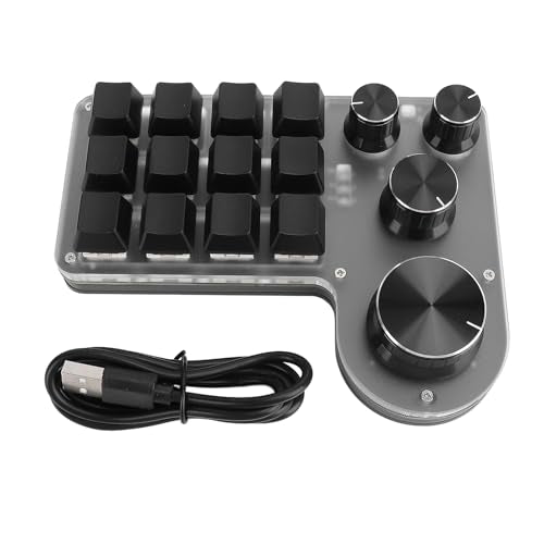 Macro Pad Macro Keyboard, Programmable Keypad Customized 12 Keys Mini Mechanical Gaming Keyboard, One Handed Keyboard Micro Keyboard Macropad 4 Knobs