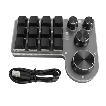 Macro Pad Macro Keyboard, Programmable Keypad Customized 12 Keys Mini Mechanical Gaming Keyboard, One Handed Keyboard Micro Keyboard Macropad 4 Knobs