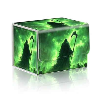 Trading Card Storage Box, Holds 100+ for MTG Cards, PU Leather with Magnetic Closure, Green Reaper in Haunted Gothic City Durable Deck Box for Magic the Gathering, Trading Card Games - color: Green Reaper in Haunted Gothic City