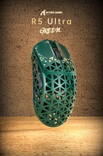 ATTACK SHARK R5Ultra 8K Carbon Fiber Wireless Gaming Mouse, Green | 42K DPI,PAW3950 MAX Sensor,39g Ultra-Lightweight,Nordic 52840 MCU Chip,Wired/BT/2.4GHz Wireless Programmable Mouse for PC/Mac - color: Green