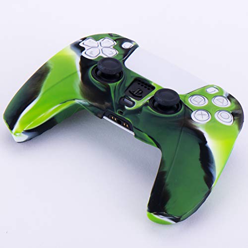 Silicone Cover Skin Case for PS5 Controller x 1(Camouflage Green) with Thumb Grips x 10