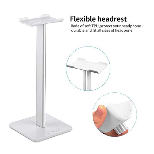 Headphone Stand Headset Holder Gaming Headset Holder with Aluminum Supporting Bar Flexible Headrest Anti-Slip Earphone Stand for All Headphones, White