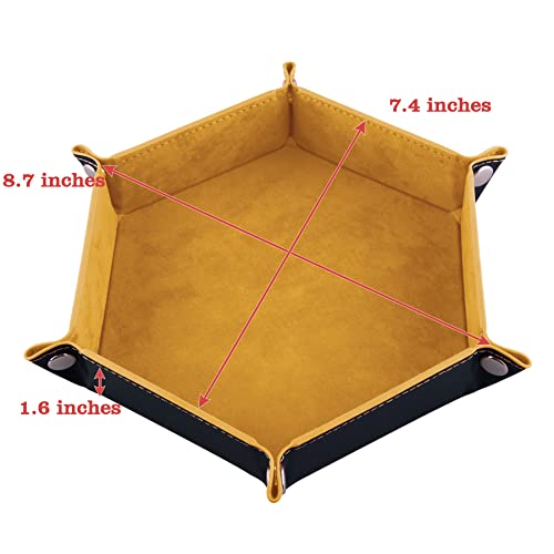 SIQUK 4 Pieces Dice Tray Set Foldable Dice Trays Hexagon Dice Rolling Tray PU Leather Dice Holder for Dice Games like RPG, DND and Other Table Games(Orange, Yellow, Cyan, Violet) - color: Orange, Yellow, Cyan and Violet