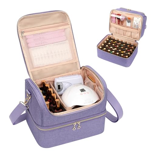 CUBETASTIC Nail Polish Organizer Case, Nail Supplies Storage Box Holds 45 Bottles Nail Polish & Nail Lamp, Travel Nail Tech Carrying Case, Nail Kit Bag For Nail Stuff & Manicure Tools - color: Purple, size: 45 Slots