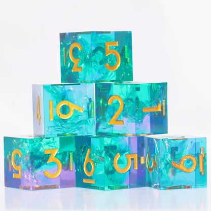 Generic 6PCS 16mm D6 Resin dice Set Dice for DND Dungeons and Dragons Role Playing Game (Azure + Purple) - color: Azure + Purple