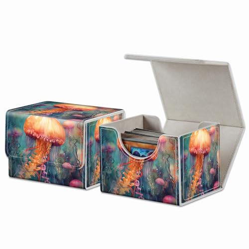 Strong Magnet Case Deck Box Mtg Card Box Playing Card Box Magic Deck Box Tcg Up to 200 Cards Creative Pattern Trading Card Storage Box for Collectible Card Games, Yellow Cute Jellyfish - color: Yellow Cute Jellyfish