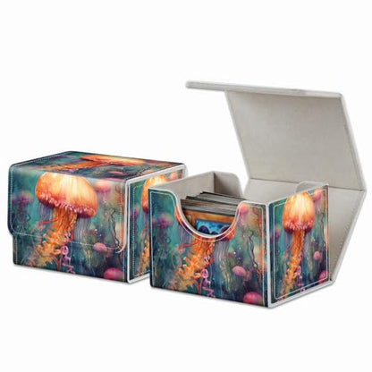 Strong Magnet Case Deck Box Mtg Card Box Playing Card Box Magic Deck Box Tcg Up to 200 Cards Creative Pattern Trading Card Storage Box for Collectible Card Games, Yellow Cute Jellyfish - color: Yellow Cute Jellyfish
