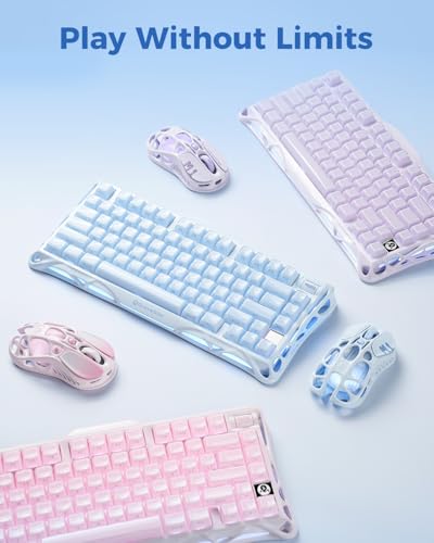 GravaStar Mercury M1 Pro Gaming Mouse, 78g Lightweight Magnesium Alloy, 26,000 DPI, PAW3395DM Sensor, 5 Programmable Buttons, Support Wired/2.4GHz/BT, Up to 200 Hours Battery Life - color: Ice Blue