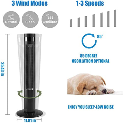 Antarctic Star Tower Fan Portable Electric Oscillating Fan Quiet Cooling Remote Control Standing Bladeless Floor Fans 3 Speeds Wind Modes Timer Bedroom Office (36 inch, Black) | Quiet Cooling Remote Control Standing Bladeless 3 Speeds Wind Modes Timer for