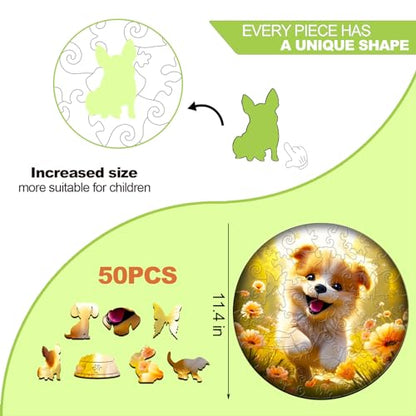 Wooden Puzzles for Kids Ages 4-8, Cute Dog Puzzle, Unique Animal Shaped Wooden Jigsaw Puzzles for Kid, 50 Pieces Puzzles for Kids(50pcs,11.4 * 11.4in) - color: Cute Puppy