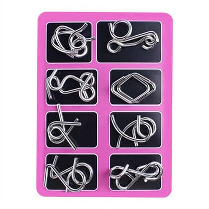 Metal Puzzle Solving,8/16/24/40Pcs 3D Interlocking Metal Wire Puzzles Set for Adults,Brain Teaser Puzzles IQ Logic Mind Games,Reverse Thinking Physics Mind Games for Party - color: Pink