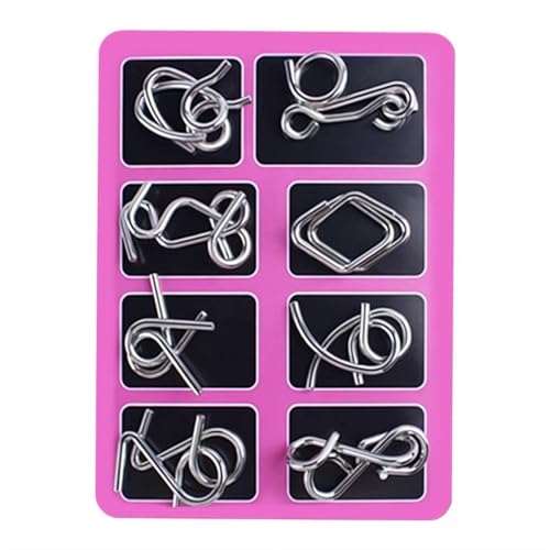 Metal Puzzle Solving,8/16/24/40Pcs 3D Interlocking Metal Wire Puzzles Set for Adults,Brain Teaser Puzzles IQ Logic Mind Games,Reverse Thinking Physics Mind Games for Party - color: Pink