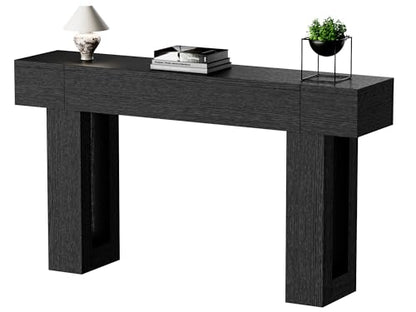 63 Inch Long Console Table, Narrow Rectangular Sofa Table Behind The Couch, Farmhouse Entryway Table for Entrance, Hallway, Living Room (Black) - color: Black, style: No Socket