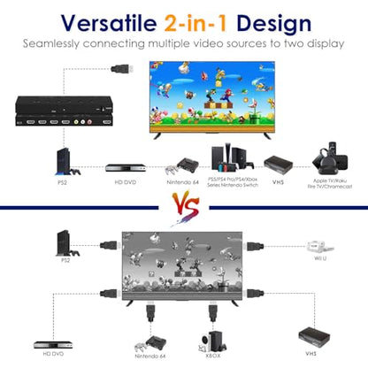 5 in 1 Out HDMI/AV Switch, 4K-HD MI+1AV to HDMI Converter Support HDR & HDCP 2.2 & Full 3D with IR Remote Control Compatible with Sega/Xbox/PS1/PS2/Nintendo Switch,Xbox,PS5/PS4,Roku,Apple TV - size: 1AV+4HDMI to HDMI Converter